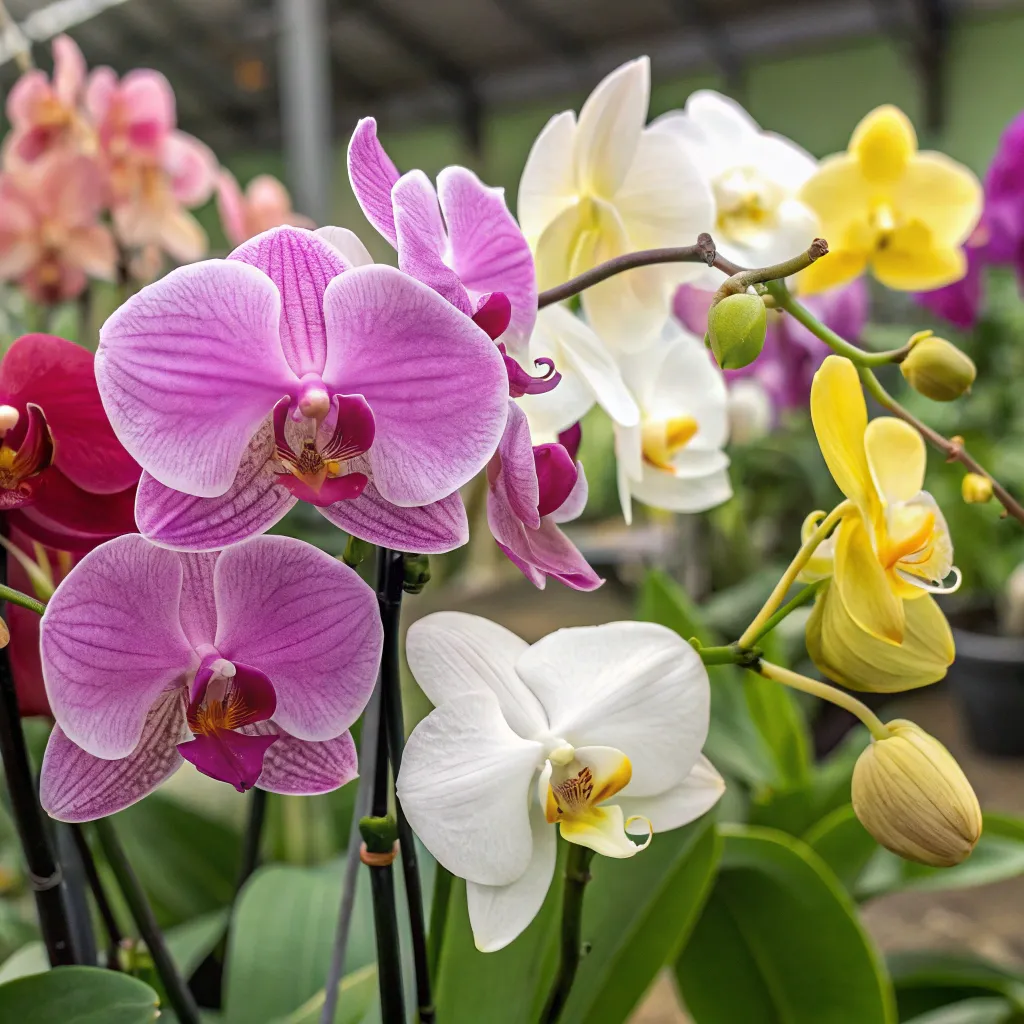 A collection of beautiful orchids in various colors